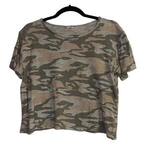 Monrow Shirt Womens Small Camo Gray Crop Tee Neutral T Shirt Camouflage Boxy